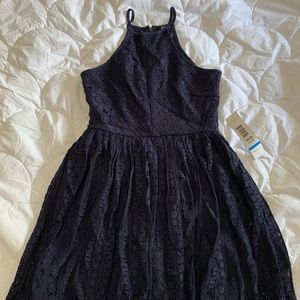 Jump Apparel Blue Lace Halter-neck Mini Dress